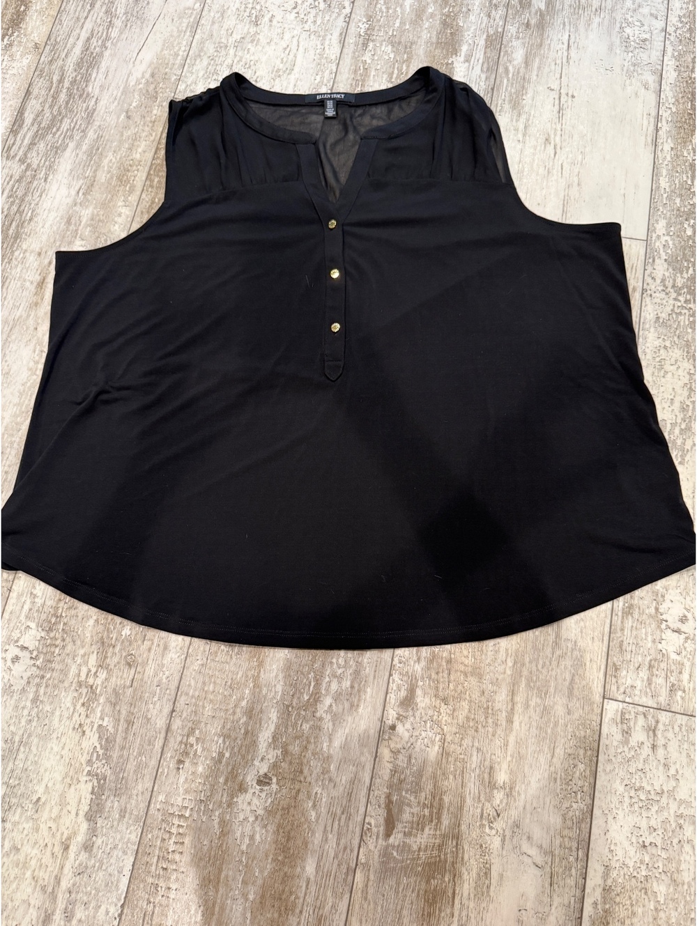 Ellen Tracy 3X Black Gold Button Tunic Quiet Luxury Top